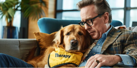 A therapy dog helps soothe and calm.