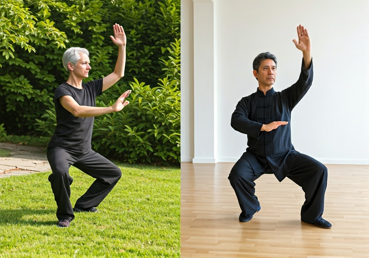 Self-taught and class Tai Chi practice.