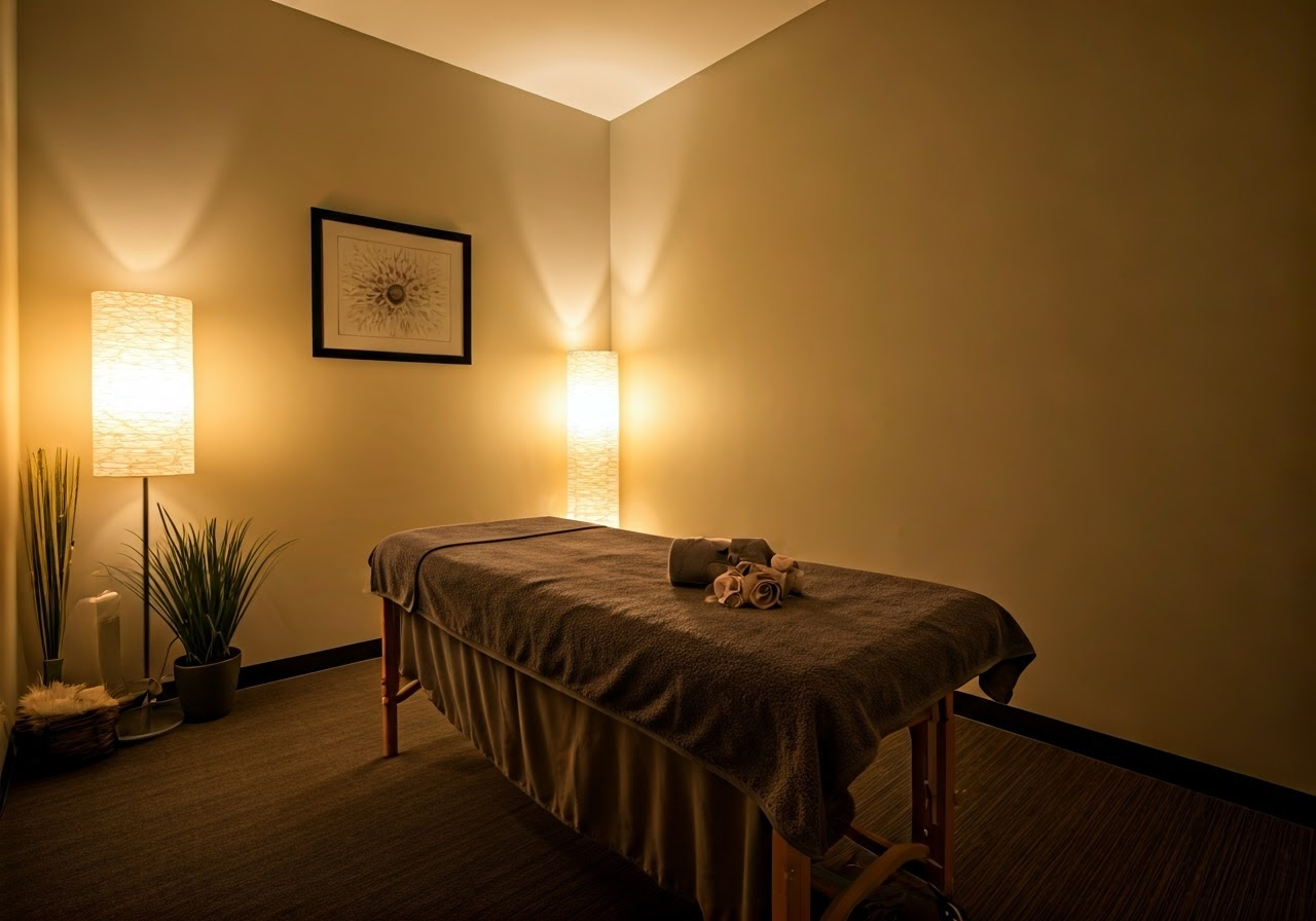 Serene therapy room with massage table