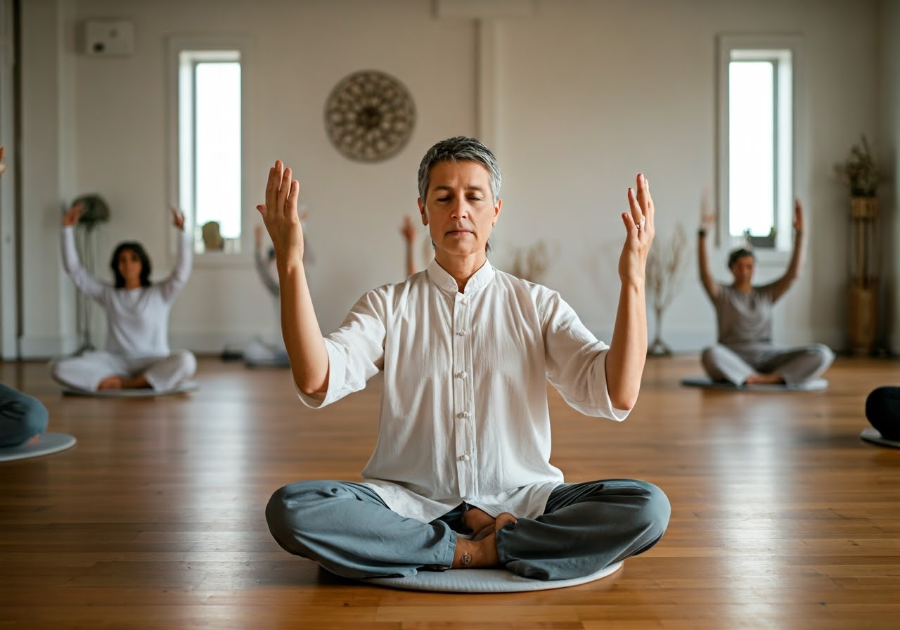 Relaxation during a Qigong session.