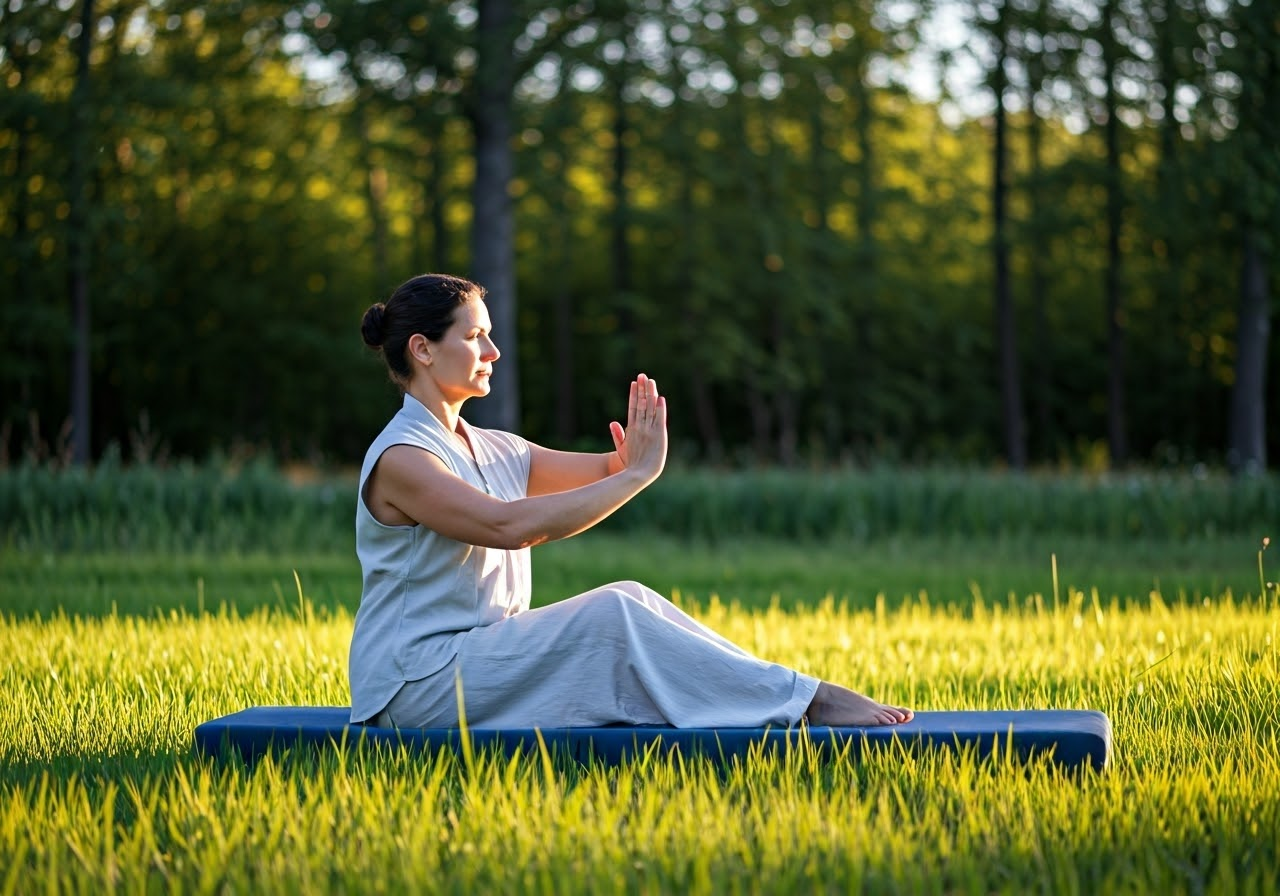 Practicing Qigong for stress relief.
