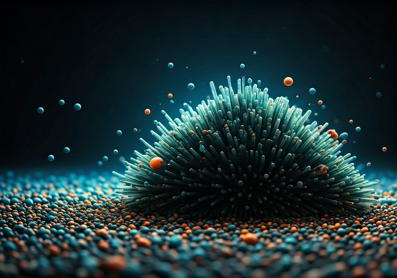 Close-up of microplastics in nature